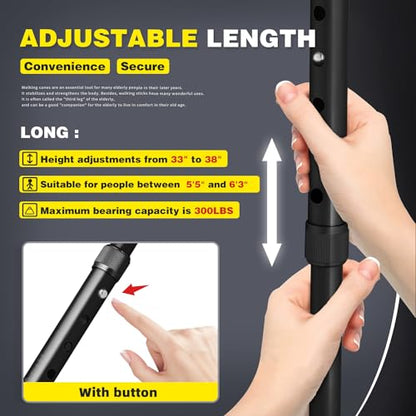 BigAlex Folding Walking Cane with LED Light,Pivoting Quad Base,Adjustable Walking Stick with Carrying Bag for Men/Women - color: Black(5'5"-6'3")