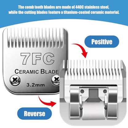 Dog Grooming Replacement Blades Compatible with Andis Dog Clipper, Dog Clipper Blades Compatible with Oster A5,Wahl KM-10 Series Dog Clipper,7FC Blades (3.2mm) - size: 7FC