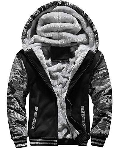 MACHLAB Men's Pullover Winter Workout Fleece Hoodie Jackets Full Zip Wool Warm Thick Coats - color: D63black, size: Medium
