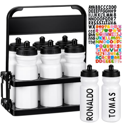Suclain Squeeze Water Bottles with Carrier, 7 Pcs, White - color: White
