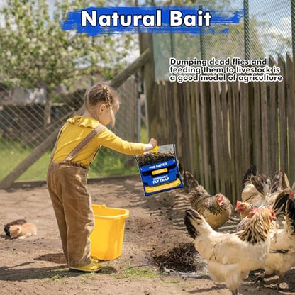 6 Pack Disposable Fly Traps Outdoor, Hanging Fly Bags for Patio Farm Ranch | Fly Hunter with Bait for Flying Insects, Waterproof Fly Catcher for Chicken Coop Barn - size: 6 Packs