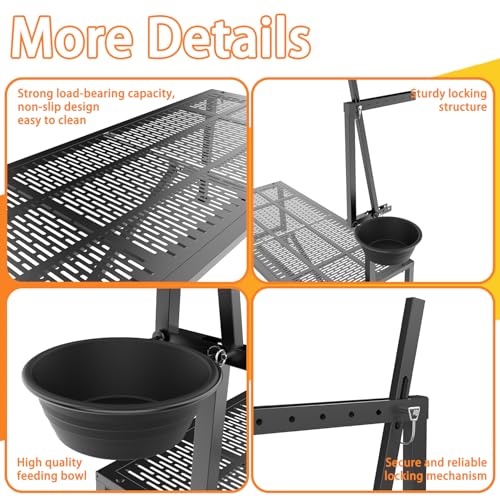 Upgrade Goat Milk Stand with Feed Bin, 400lbs Goat Stand for Grooming & Hoof Trimming, 1mm Thick Platform & Anti-Slip Design, for Pygmy and Dwarf Goats, Firm Head Lock and Adjustable Head - size: M - 38"L x 18"H