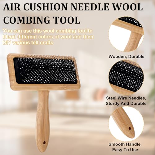 2 Pcs Wooden Wool Carders Wool Comb Needle Felting Tools Carpet Rake Cashmere Comb Needle Felting Carding Brushes Tools Dog Slicker Brush for Craft Felt Project, Spinning Crafts, Pet Grooming
