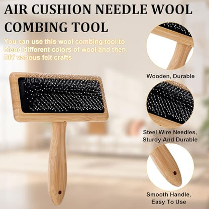 2 Pcs Wooden Wool Carders Wool Comb Needle Felting Tools Carpet Rake Cashmere Comb Needle Felting Carding Brushes Tools Dog Slicker Brush for Craft Felt Project, Spinning Crafts, Pet Grooming