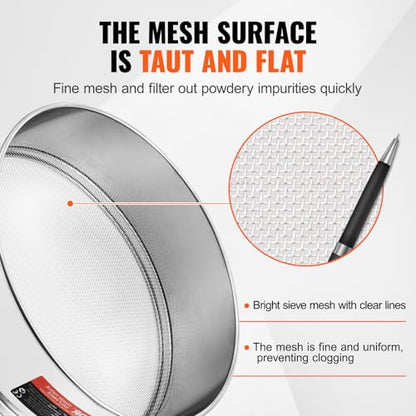 VEVOR Flour Sieve, 10 Mesh Sifter, 304 Stainless Steel Food-grade Fine Mesh Strainer, Dia. 12.6" for Baking, 5 Sizes Mesh Hole for Mungbean, Rice, Pearl Powder - style: 10 Mesh