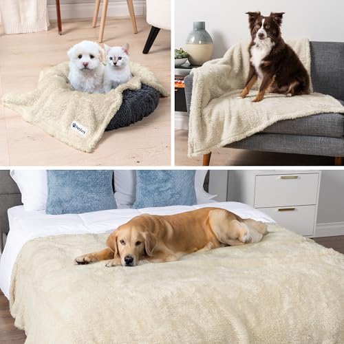 PetAmi Fluffy Sherpa Waterproof Dog Blanket for Pet Cat Queen 90x90, Beige - color: Beige, size: Queen (90x90)