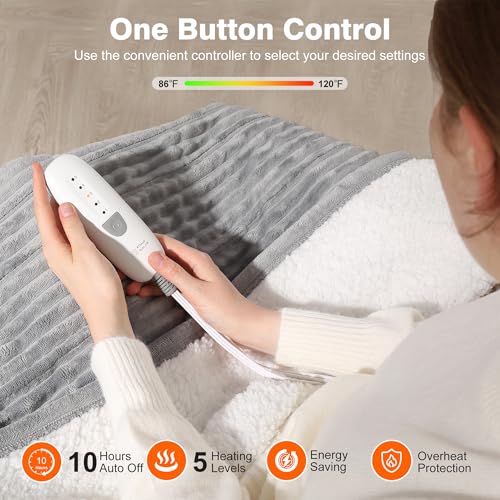 Electric Blanket Full Heating Blanket Full Size Ultra Thick Soft 72X84'' - color: Light Gray, size: Full(72"x84")