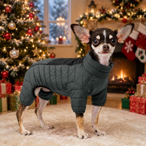 ArmyGreen Dog Jumper, Windproof, Reflective - Dirigible Winter Jacket for S, M, L - Zip, Adjustable Sizes - color: Armygreen, size: S (10.5inch Back)