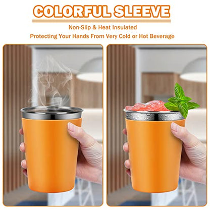 Kids Cups with Lids and Colorful Silicone Sleeve for Children and Adults - color: Blue/Red/Green/Orange/Purple