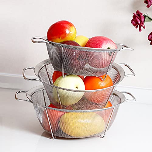 AJIODA Stainless Steel Mesh Colander Strainer Basket, 3 Quart Fine Mesh Net Colander with Heavy Duty Handles & Wide Rim & Resting Feet for Strain, Drain, Rinse, Fry, Steam or Cook Vegetables & Pasta - size: 3 Quart