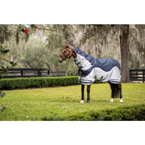 LeMieux Arika Shower-Tek Fly Blanket - UV Protection - Waterproof Top Line and Breathable Lower Mesh - Navy - 84" - size: 84"
