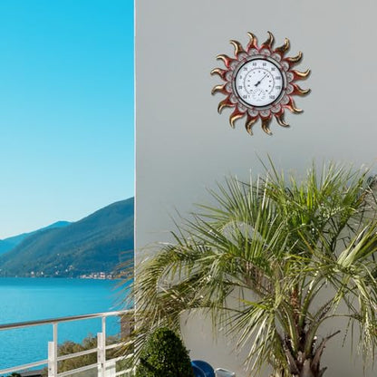 VEWOGARDEN 13 Inch Sun Outdoor Thermometer Waterproof Metal Decorative Wall Indoor Outdoor Thermometer for Patio, Home & Garden - style: Sun(verdigris)