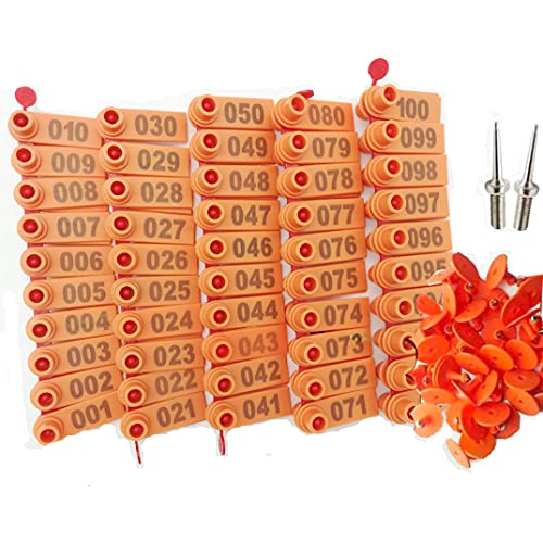 MIZORLIE Sheep Ear Tag 001-100 Numbered Goat Ear Tags (Number Plastic Livestock Animal Tag) Orange - color: Orange