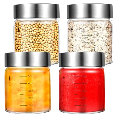 Glass Juice Bottles with Lids, 6 Oz Wide Mouth Glass Water Bottles, for Juicing, Protein, Smoothie, Milk, BPA Free, Stainless Steel Lids, Shaker Bottles (6 Oz / 4 Pack) - size: 6 Oz--4 Pack