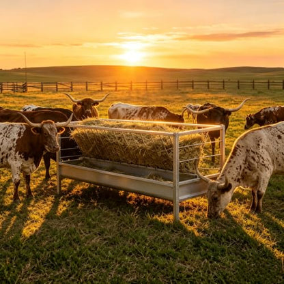 Livestock Hay Feeder, 96 Gallon 2-in-1 Hay Rack and Grain Trough, Stainless Steel Livestock Feeder, 65" Long Trough, Holds 72 Gal Hay + 24 Gal Grain, for Sheep Goats & Horses for Barns Pastures Farms.
