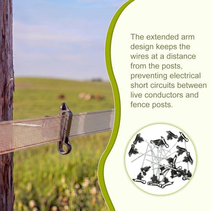 50 Pcs Black Electric Fence Wire Screw-in Insulator and 1 Insulator Socket Tool Labor-Saving Fence Ring Post Wood Post for Tape Rope Electric Wire Animal Agricultural Garden(Functional) - style: Functional