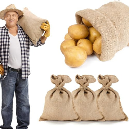 4Pcs 14"x20" Breathable Natural Burlap Bags with Rope for Potato Storage | Reusable, Thickened Jute Food Storage Sacks, Helps Potatoes/ Onions/ Root Vegetables Stay Fresh - size: 14'' x 20''