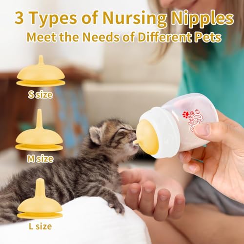 Pet Feeding Bottle and Syringes,60ml Nursing Bottle, 3 Sizes Nipples with Ventilation Valve Resistant Tearing Perfect for Puppies, Kittens, Small Wildlife (Yellow) - color: Yellow