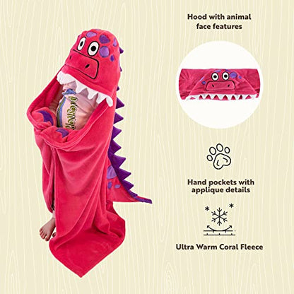 Lazy One Wearable Hooded Blanket for Kids, Animal Hooded Blanket (Pink Dinosaur) - color: Pink Dino Hooded Blanket