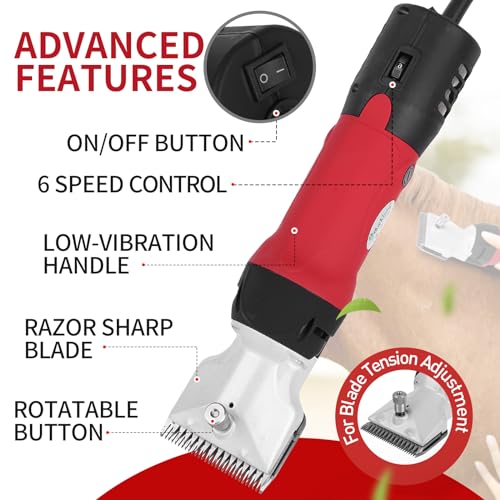 DUCKBOY Heavy Duty Horse Clippers, 600W 6-Speed, 2 Stainless Blades - size: 600W Horse Clipper
