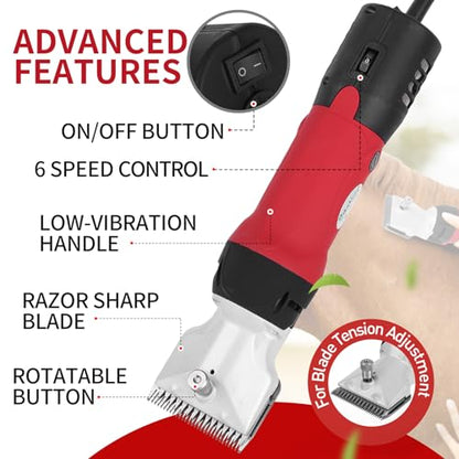 DUCKBOY Heavy Duty Horse Clippers, 600W 6-Speed, 2 Stainless Blades - size: 600W Horse Clipper