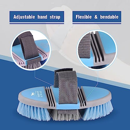 Harrison Howard Flexible Finish Horse Grooming Brush - Bendable, Comfortable Hold, Light Blue - color: Light Blue