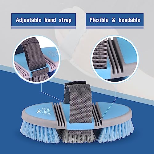 Harrison Howard Flexible Finish Horse Grooming Brush - Bendable, Comfortable Hold, Light Blue - color: Light Blue