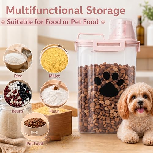 Dog Storage Container with Cleaning Brush and Measuring Cup - color: 3QT-White