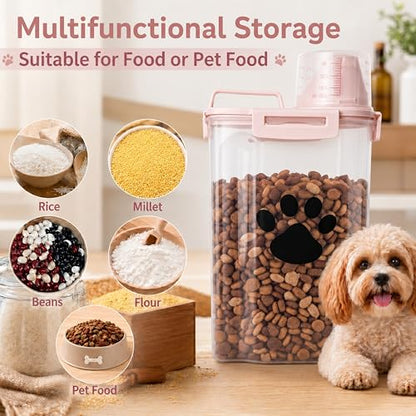 Dog Storage Container with Cleaning Brush and Measuring Cup - color: 3QT-White