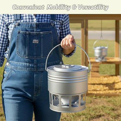 KOL Hanging Chicken Feeder – 20lbs Metal Chicken Feeder No Waste, Adjustable Poultry Feeder with 12 Ports, No Installation & Universal Height Design (Silver) - color: Silver