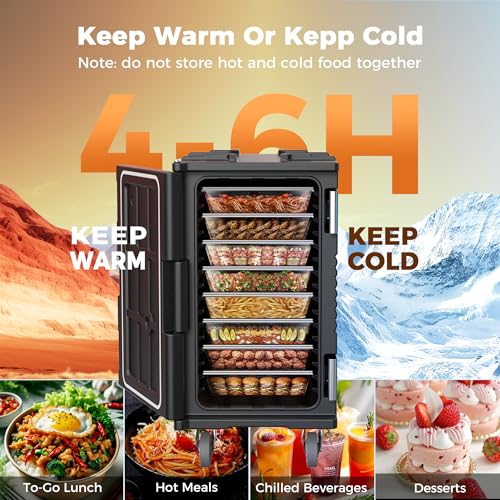 CAMMOO NSF 127QT Non-Electrical Catering Food Warmers with Casters | 304 Stainless Steel Latch, Insulated Food Carrier for 8 Full-Size Pans(NOT INCLUDED), Food Warmer Hot Boxes for Catering - size: 127Qt
