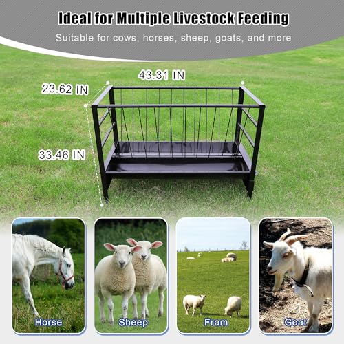 Large Pasture Hay Feeder 71Gallon, 2 in 1 Goat Grain Feeder for Livestock