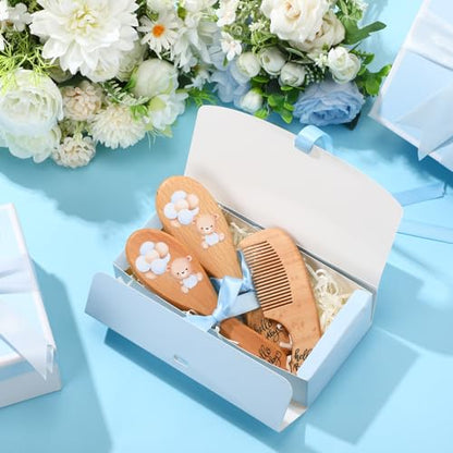 Teenyyou Baby Hair Brush Set for Newborns Wooden Baby Brush and Comb Set Soft Goat Hair Bristles with Gift Box for Cradle Cap Newborn Grooming Kit for Boys & Girls Toddlers Shower Registries Gift