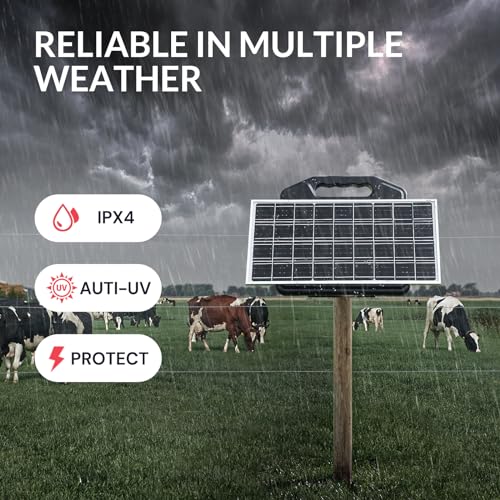 S2500 2.2 Joule Solar Fence Charger, 60 Miles Solar Electric Fence Charger for Livestock, Horses, Cattle Sheep, Portable and Super Tough - size: S2500