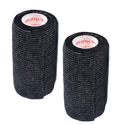 Vet Wrap Tape (Black) (2 Pack) (3 Inch x 15 feet) Self Adhesive Adherent Adhering Cohesive Flex Self Stick Bandage Grip Roll Dog Cat Pet Horse - color: Black, size: 2 Rolls