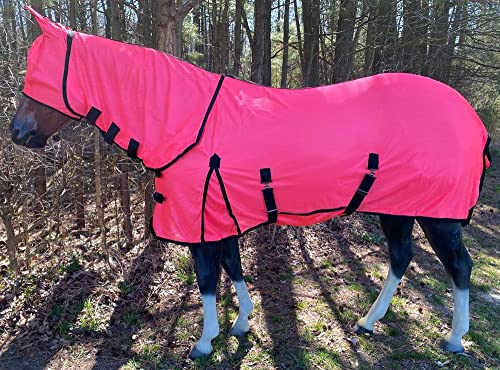 Combo Neck Fly Sheet with Leg Straps and Matching Mask - color: Hot Pink - Black, size: 72