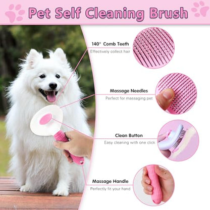 Dog Brush Grooming Kit 6PCS Dog Brush for Shedding-Dogs Brushes for Grooming, Dematting Comb for Dogs, Nail Clipper with Nail File, Flea Comb, Cat Bath Brush-Pink - color: Pink