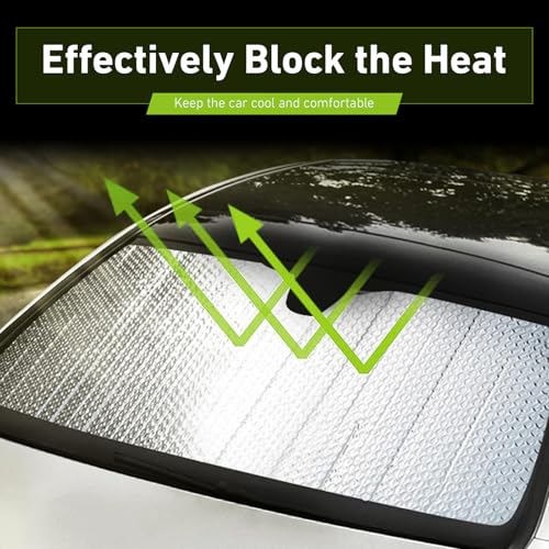 Car Windshield Sunshade, Foil Heat Insulation & Sun Protection Window Sun Shade, 55.1" x 27.5" Front Sunscreen Shield with Fixed Straps, Universal for Most Vehicles (Silver #01)