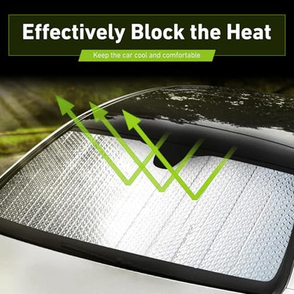 Car Windshield Sunshade, Foil Heat Insulation & Sun Protection Window Sun Shade, 55.1" x 27.5" Front Sunscreen Shield with Fixed Straps, Universal for Most Vehicles (Silver #01)