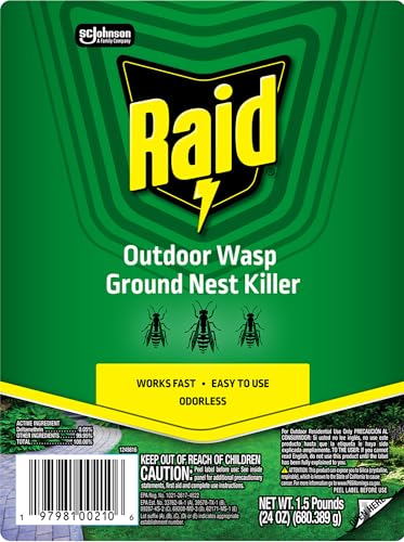 Raid Outdoor Wasp Ground Nest Killer, Dust Insecticide for Outside Household Use, Wasp Killer, Fast-Working and Odorless, 24 Oz