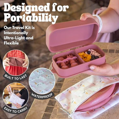 Baby Travel Feeding Set with Silicone Suction Plates, Dark Pink Small - color: Dark Pink