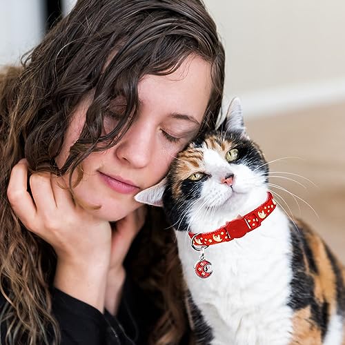 Baeuppit 2Pcs Breakaway Cats Collars Cat Collars for Boy & Girl Cats Adjustable Kitten Collars with Bell,Purple+Scarlet - color: Purple+Scarlet, size: 7.0-10.7''