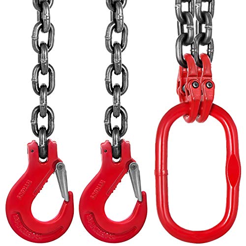 VEVOR Chain Sling, 3/8-inch x 5-ft Double-Leg Lifting Chains with Grab Hooks, 4-ton Capacity Lifting Slings, G80 Alloy Steel Double-Leg Slings - size: 3/8 Inch x 5FT