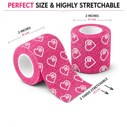 Latex Free Self Adhesive Bandage Wrap - 2 Inch x 5 Yards, 24 Pack - color: Pink, size: 24 Count (Pack of 1)