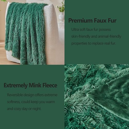 GONAAP Fuzzy Faux Fur Throw Blanket for Couch, Dark Green, 50"x60" - color: Dark Green, size: Throw(50"x60")