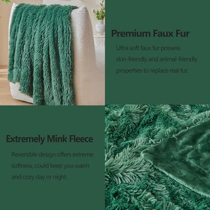 GONAAP Fuzzy Faux Fur Throw Blanket for Couch, Dark Green, 50"x60" - color: Dark Green, size: Throw(50"x60")