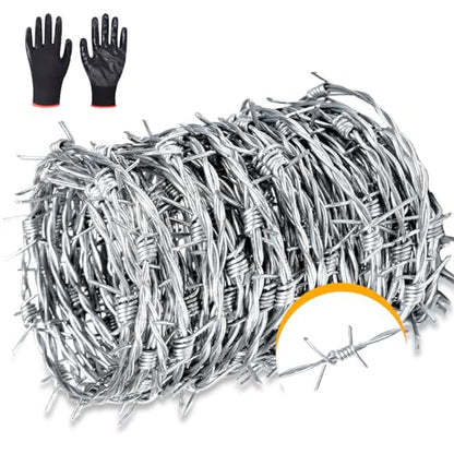 AggFencer 60ft Barbed Wire, 4 Point 16Ga Hot-Dip Galvanized Barb Wire Roll | Suitable for Crafts Fences, Fence for Critter Deterrent - size: 4-points 60ft 16ga