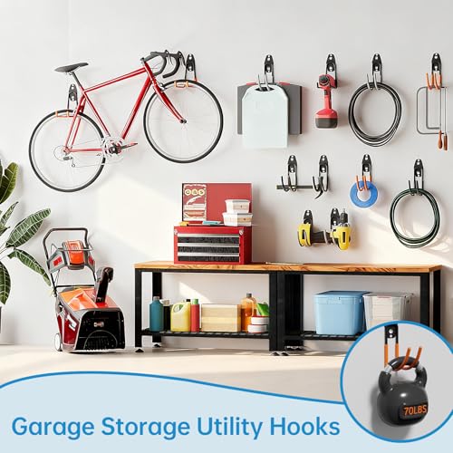 GeeWatom Garage Storage Utility Hooks，Garage Garden Tool Organizer，Steel Wall Mount Hooks, Large Garden U Hooks （2 Pack） - color: Orange