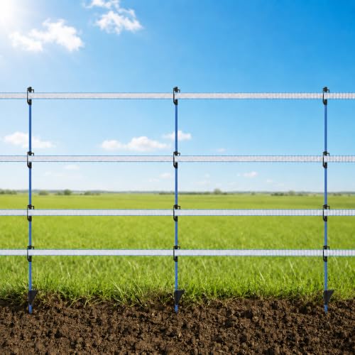 50 Pack 48 inch Fixed Insulator Fiberglass Electric Fence Posts Blue | Easy Step-in Posts for Livestock Fencing, Garden Fencing and Boundary Marking,Blue - color: Blue