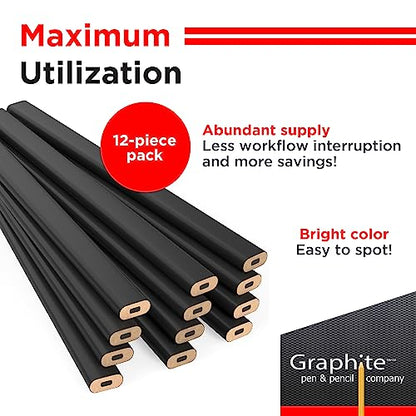 GRAPHITE Hard Lead Carpenter Pencils Bulk - (1) Pack of 12 Pieces Lumber Wooden Pencil #2 (HB) - Black - color: Black, size: 12 Count (Pack of 1)